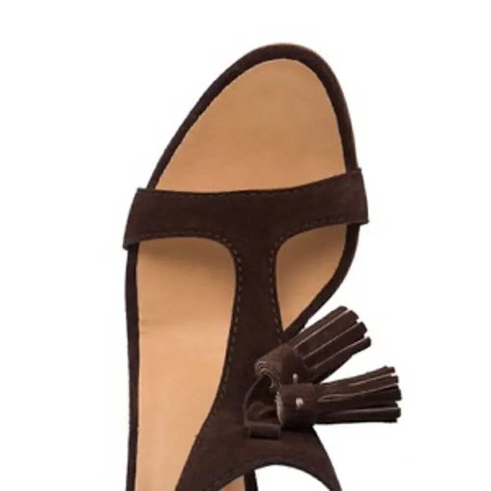 New DSQUARED2 Women US 10 Shoes Brown Suede High Heel Wedge T-Strap Sandals - Picture 8 of 13